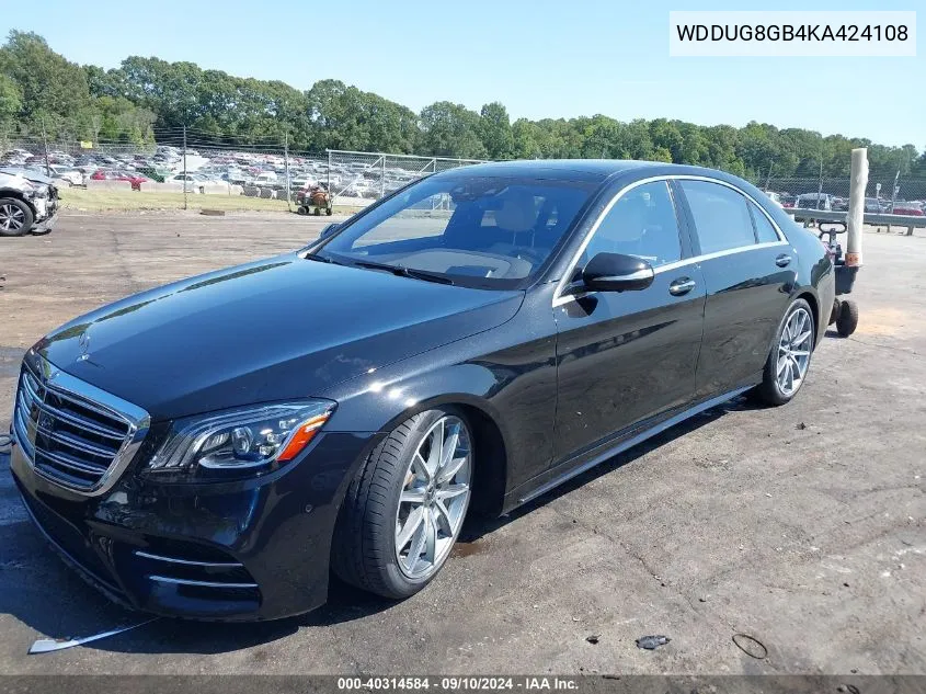 2019 Mercedes-Benz S 560 4Matic VIN: WDDUG8GB4KA424108 Lot: 40314584