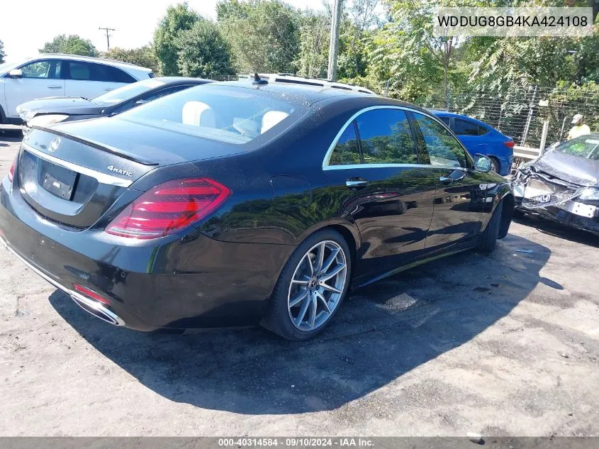 2019 Mercedes-Benz S 560 4Matic VIN: WDDUG8GB4KA424108 Lot: 40314584