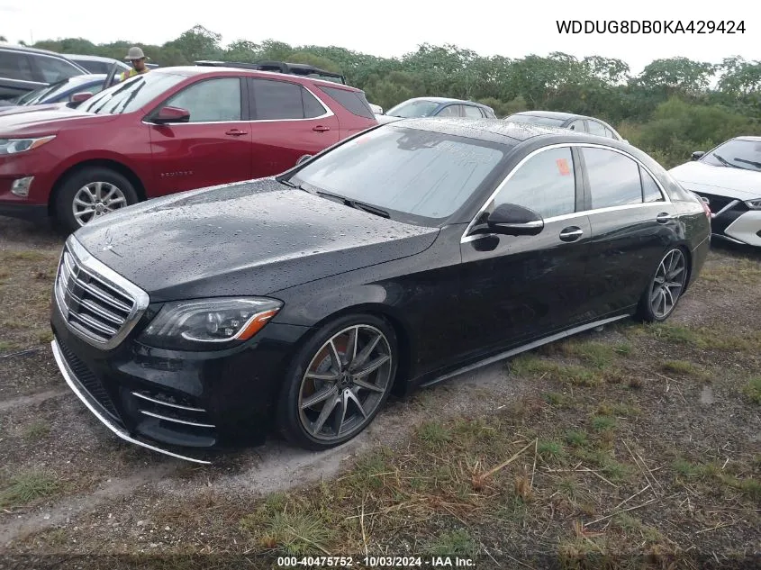 2019 Mercedes-Benz S 560 VIN: WDDUG8DB0KA429424 Lot: 40475752