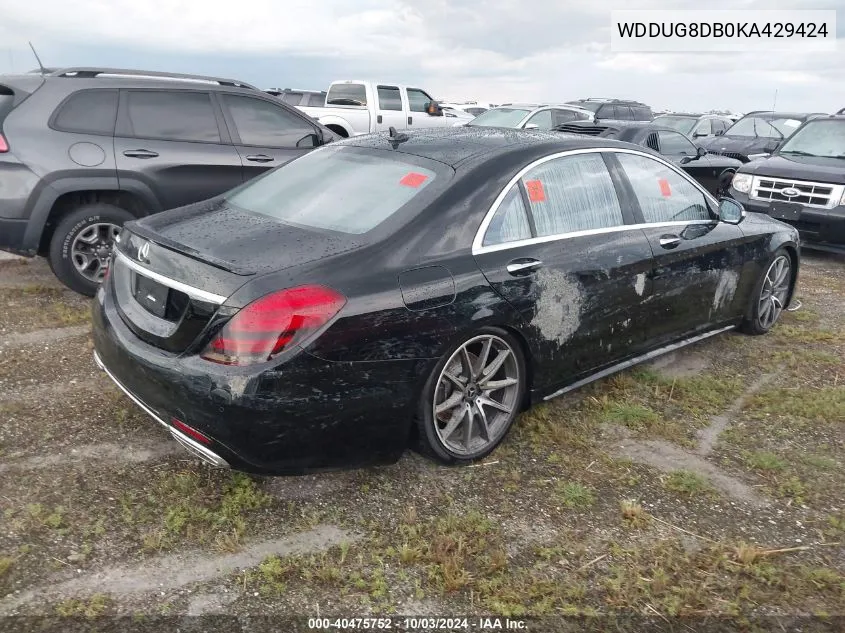 2019 Mercedes-Benz S 560 VIN: WDDUG8DB0KA429424 Lot: 40475752