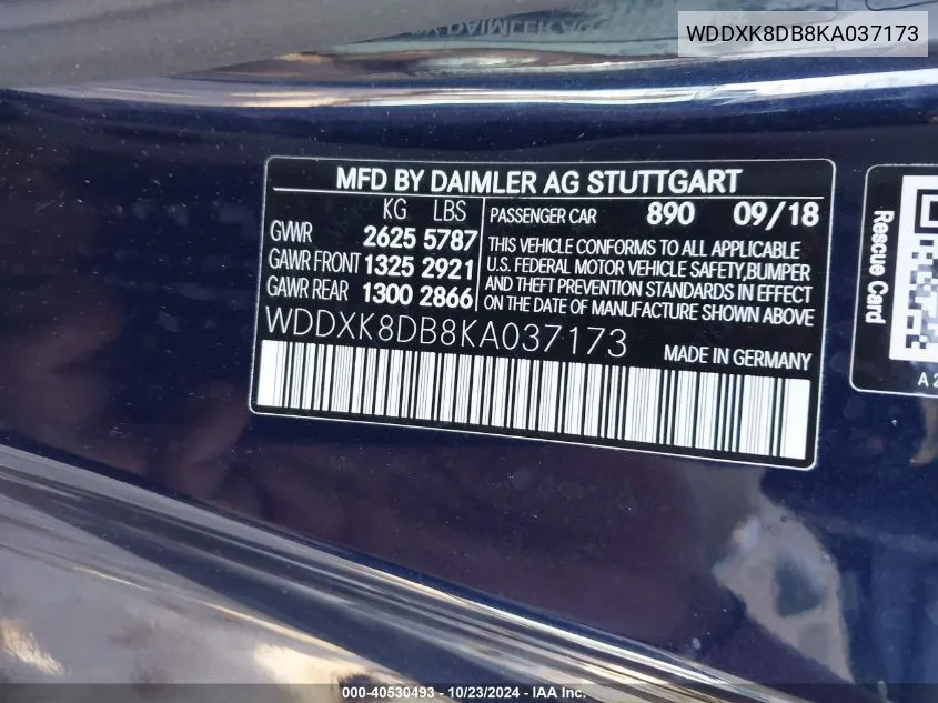 2019 Mercedes-Benz S 560 VIN: WDDXK8DB8KA037173 Lot: 40530493