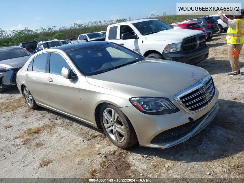 2019 Mercedes-Benz S 450 4Matic VIN: WDDUG6EBXKA468072 Lot: 40531149