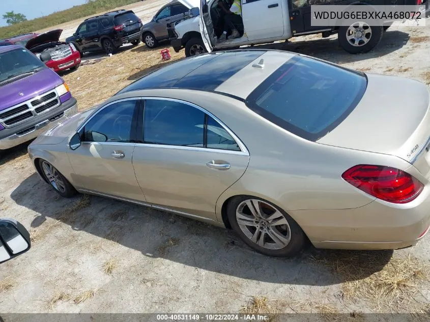 2019 Mercedes-Benz S 450 4Matic VIN: WDDUG6EBXKA468072 Lot: 40531149