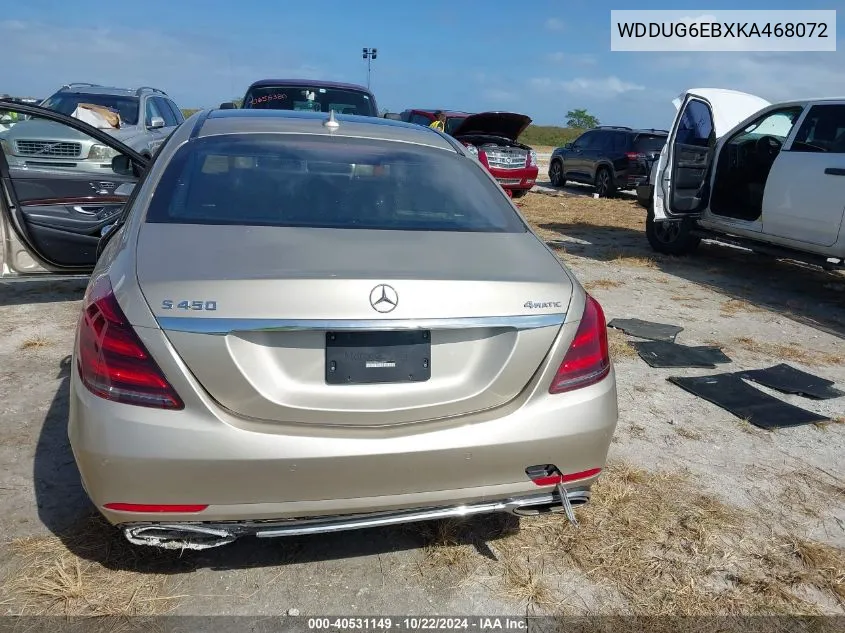 2019 Mercedes-Benz S 450 4Matic VIN: WDDUG6EBXKA468072 Lot: 40531149