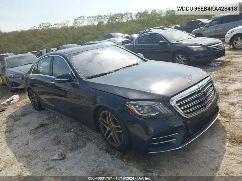 2019 Mercedes-Benz S 450 4Matic VIN: WDDUG6EB4KA423418 Lot: 40531757