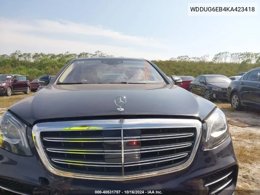 2019 Mercedes-Benz S 450 4Matic VIN: WDDUG6EB4KA423418 Lot: 40531757