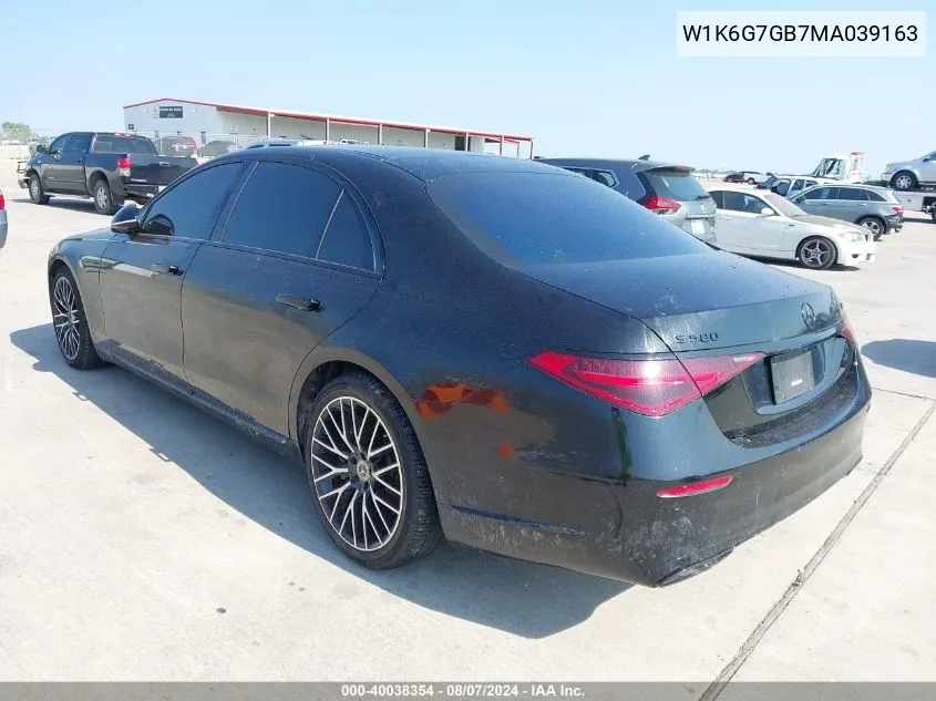 2021 Mercedes-Benz S 580 4Matic VIN: W1K6G7GB7MA039163 Lot: 40038354