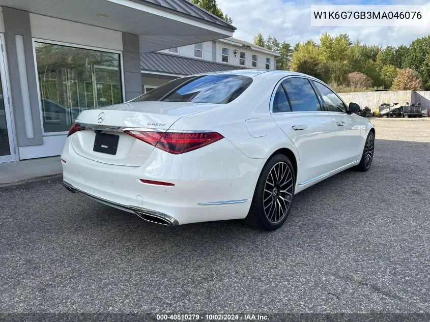 2021 Mercedes-Benz S 580 4Matic VIN: W1K6G7GB3MA046076 Lot: 40510279