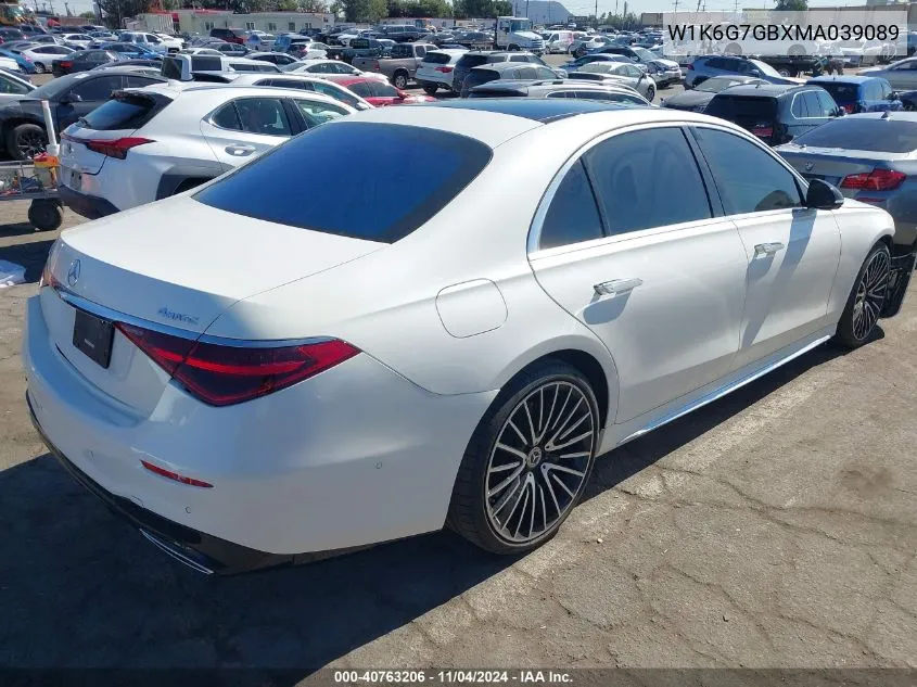 2021 Mercedes-Benz S 580 4Matic VIN: W1K6G7GBXMA039089 Lot: 40763206