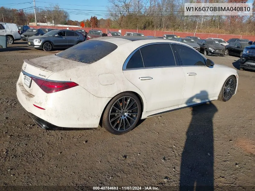 2021 Mercedes-Benz S 580 4Matic VIN: W1K6G7GB8MA040810 Lot: 40784683