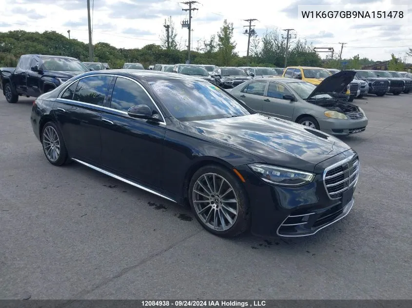 2022 Mercedes-Benz S-Class VIN: W1K6G7GB9NA151478 Lot: 12084938