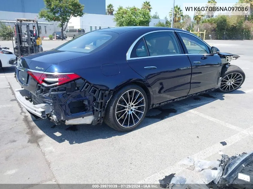 2022 Mercedes-Benz S 580 4Matic VIN: W1K6G7GB6NA097086 Lot: 39970039