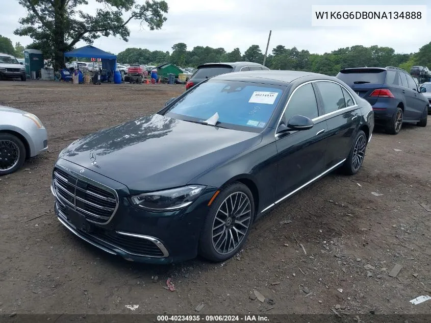 2022 Mercedes-Benz S 500 4Matic VIN: W1K6G6DB0NA134888 Lot: 40234935