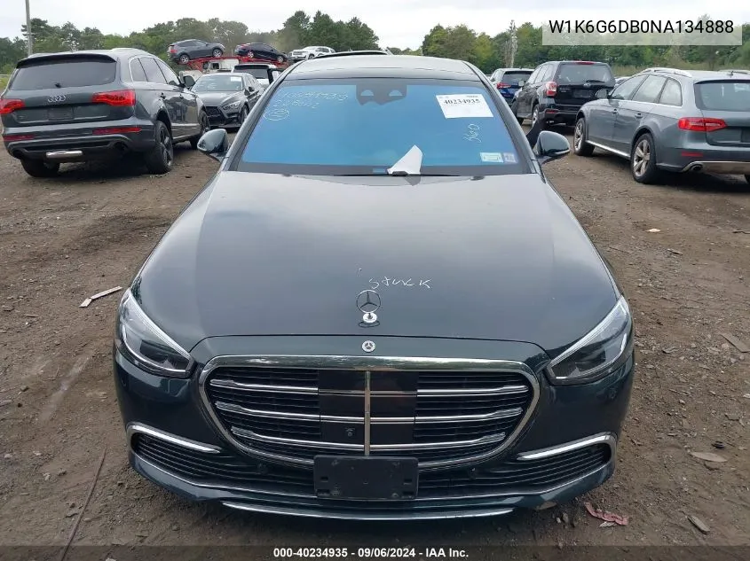 2022 Mercedes-Benz S 500 4Matic VIN: W1K6G6DB0NA134888 Lot: 40234935