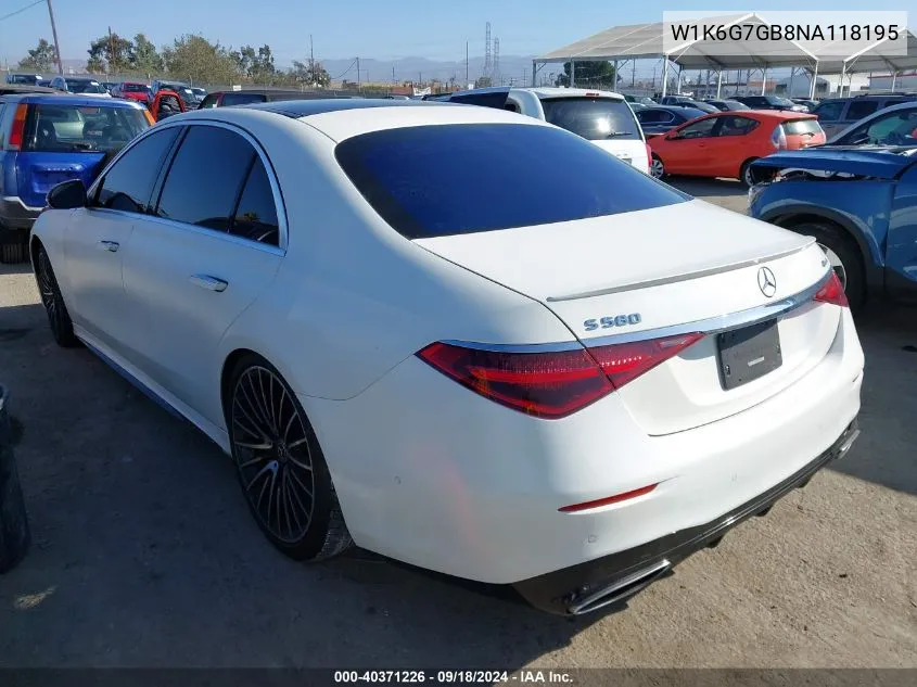 2022 Mercedes-Benz S 580 4Matic VIN: W1K6G7GB8NA118195 Lot: 40371226