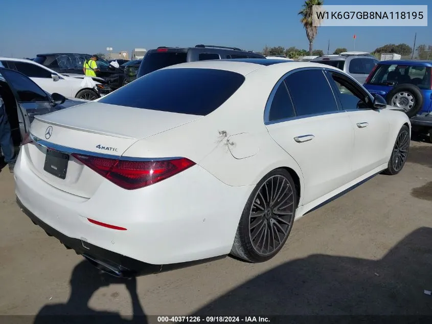 2022 Mercedes-Benz S 580 4Matic VIN: W1K6G7GB8NA118195 Lot: 40371226