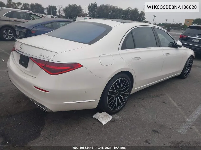 2022 Mercedes-Benz S 500 4Matic VIN: W1K6G6DB8NA106028 Lot: 40552446