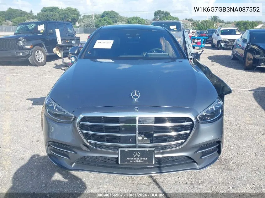 2022 Mercedes-Benz S 580 4Matic VIN: W1K6G7GB3NA087552 Lot: 40756967