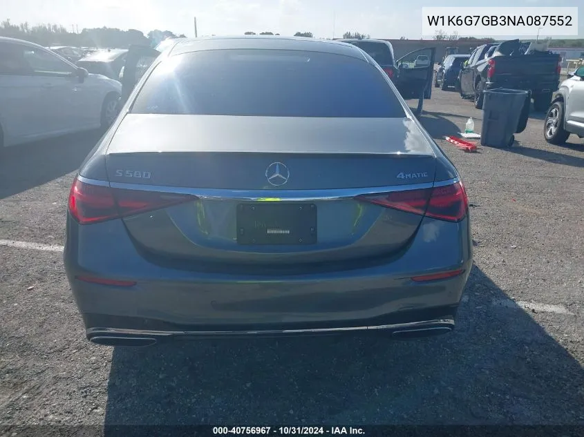 2022 Mercedes-Benz S 580 4Matic VIN: W1K6G7GB3NA087552 Lot: 40756967