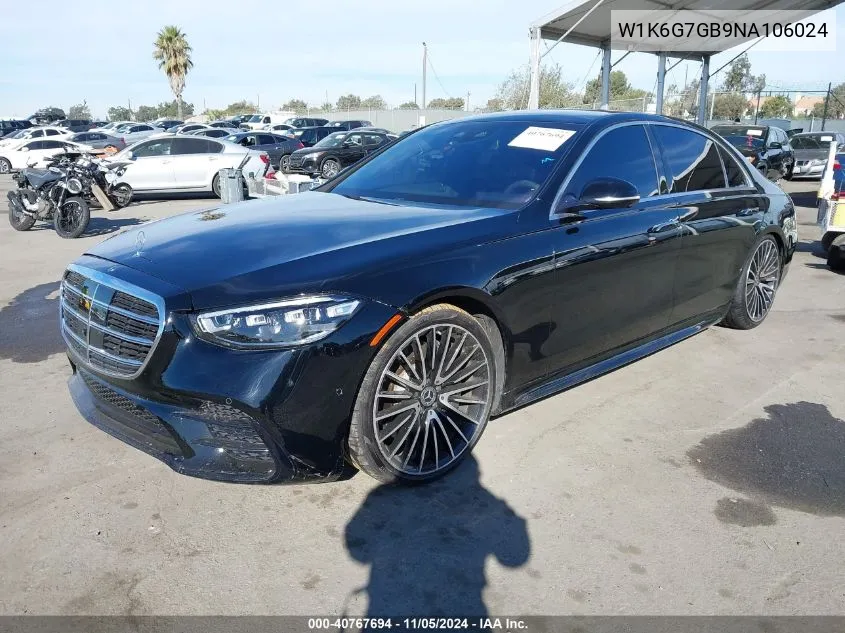 2022 Mercedes-Benz S 580 4Matic VIN: W1K6G7GB9NA106024 Lot: 40767694