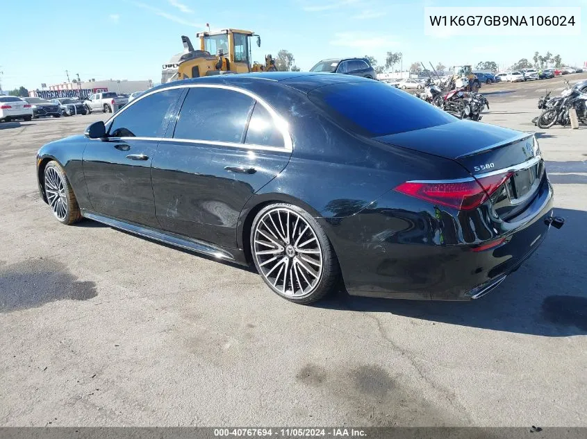 2022 Mercedes-Benz S 580 4Matic VIN: W1K6G7GB9NA106024 Lot: 40767694