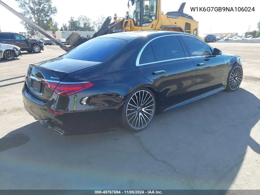 2022 Mercedes-Benz S 580 4Matic VIN: W1K6G7GB9NA106024 Lot: 40767694