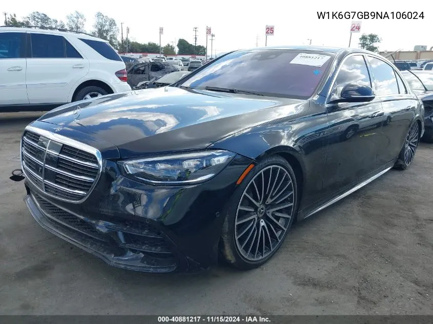 2022 Mercedes-Benz S 580 4Matic VIN: W1K6G7GB9NA106024 Lot: 40881217