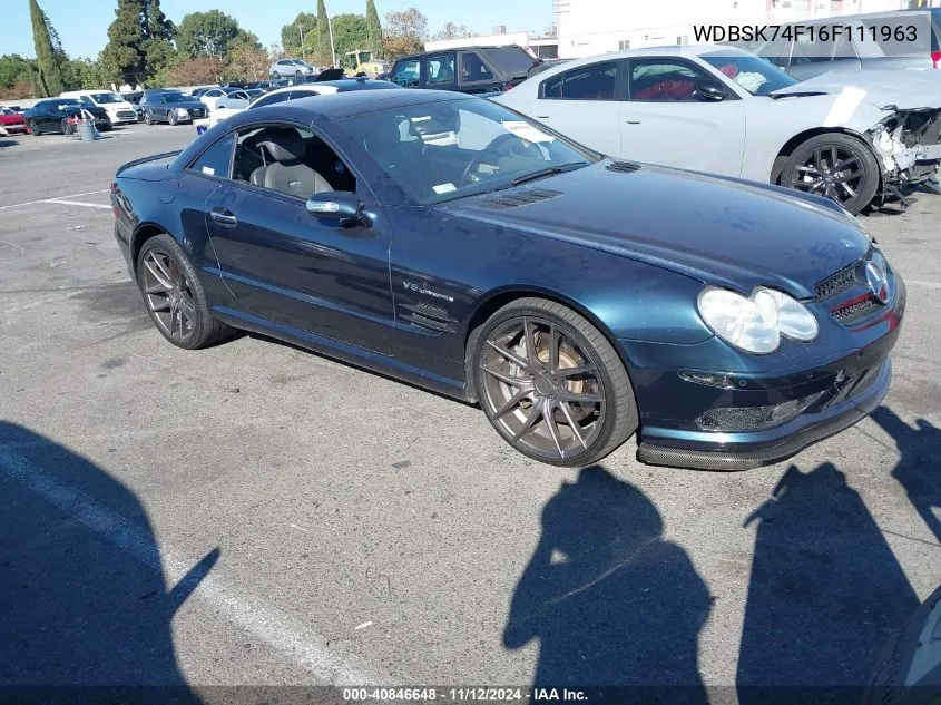 2006 Mercedes-Benz Sl 55 Amg VIN: WDBSK74F16F111963 Lot: 40846648