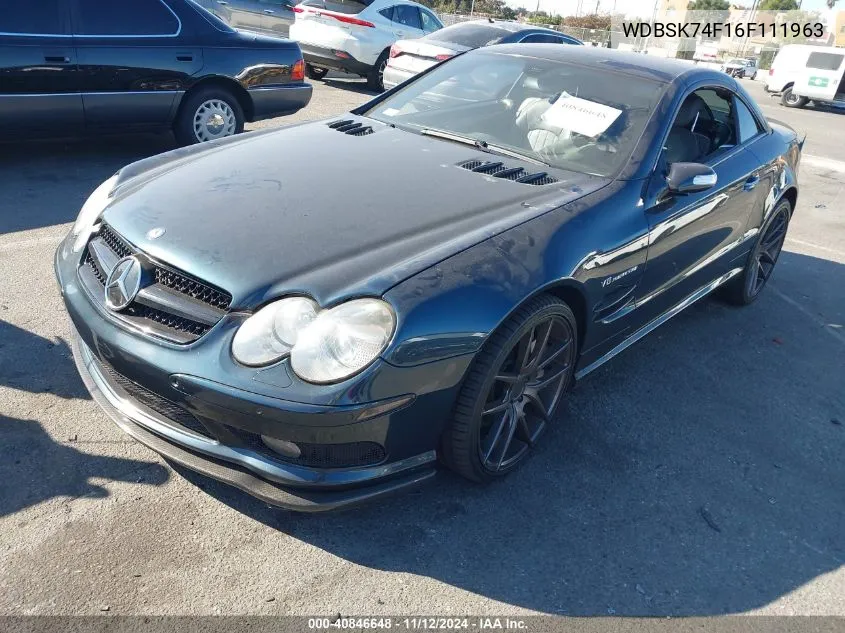 2006 Mercedes-Benz Sl 55 Amg VIN: WDBSK74F16F111963 Lot: 40846648