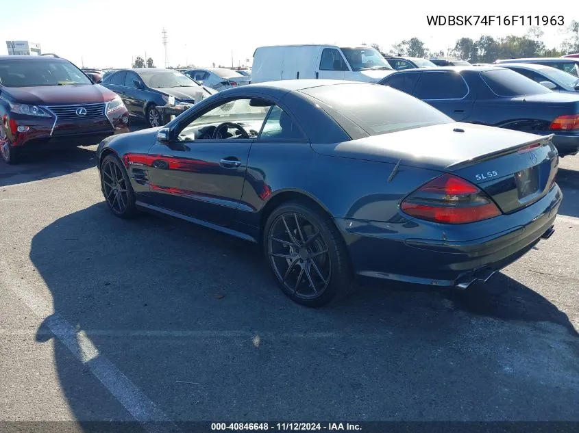 2006 Mercedes-Benz Sl 55 Amg VIN: WDBSK74F16F111963 Lot: 40846648