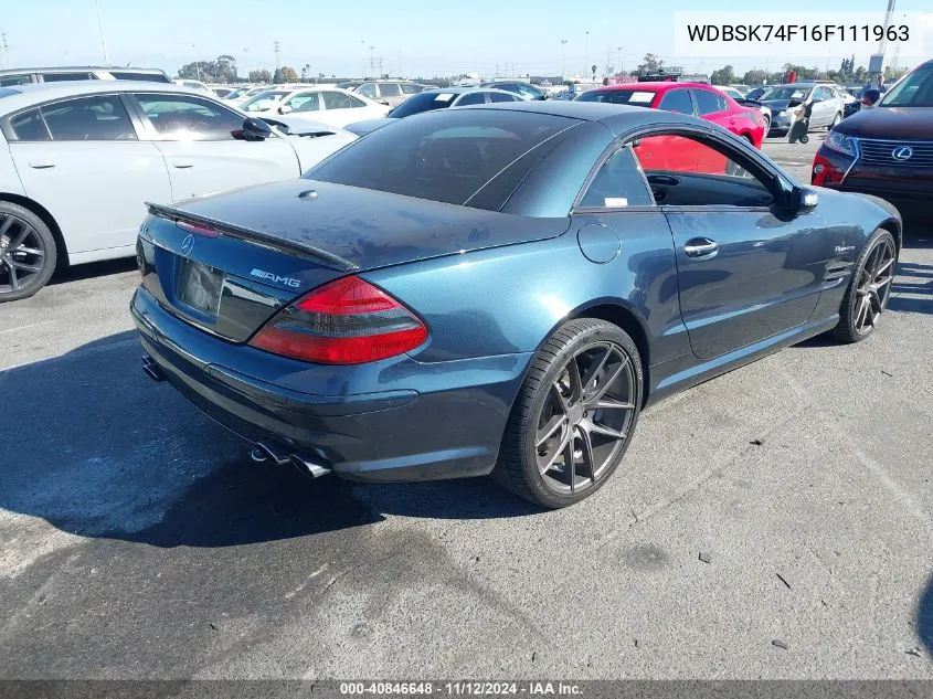 2006 Mercedes-Benz Sl 55 Amg VIN: WDBSK74F16F111963 Lot: 40846648