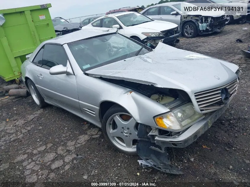 2000 Mercedes-Benz Sl 500 VIN: WDBFA68F3YF194131 Lot: 39997309