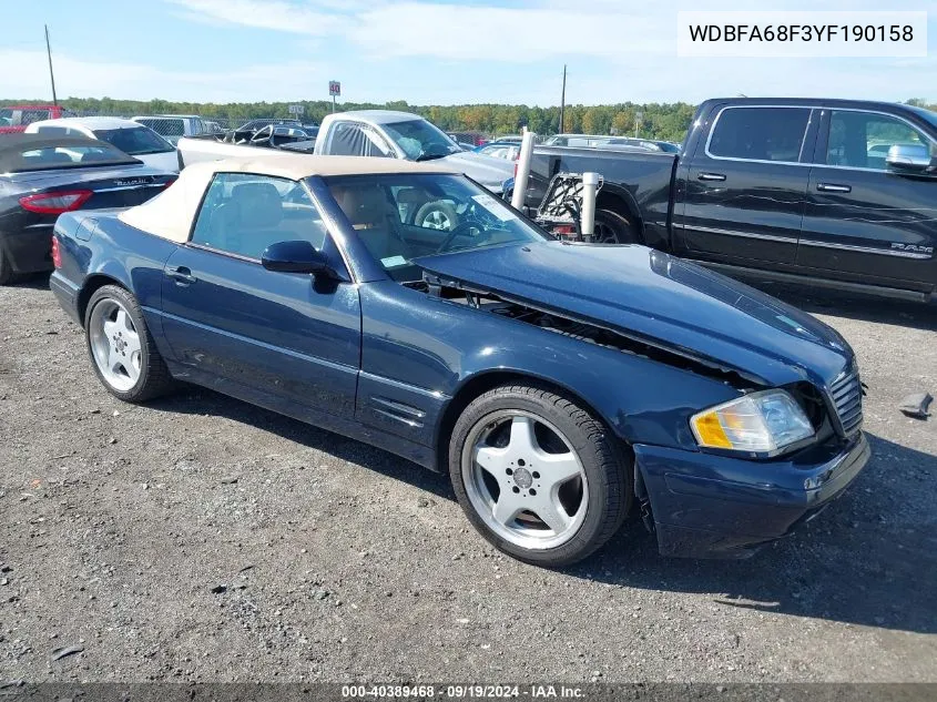 2000 Mercedes-Benz Sl 500 VIN: WDBFA68F3YF190158 Lot: 40389468