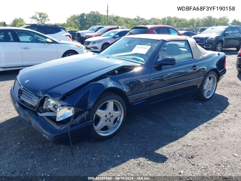 2000 Mercedes-Benz Sl 500 VIN: WDBFA68F3YF190158 Lot: 40389468