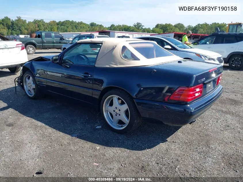 2000 Mercedes-Benz Sl 500 VIN: WDBFA68F3YF190158 Lot: 40389468