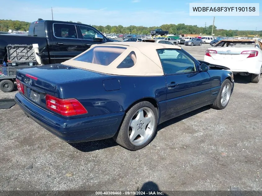 2000 Mercedes-Benz Sl 500 VIN: WDBFA68F3YF190158 Lot: 40389468