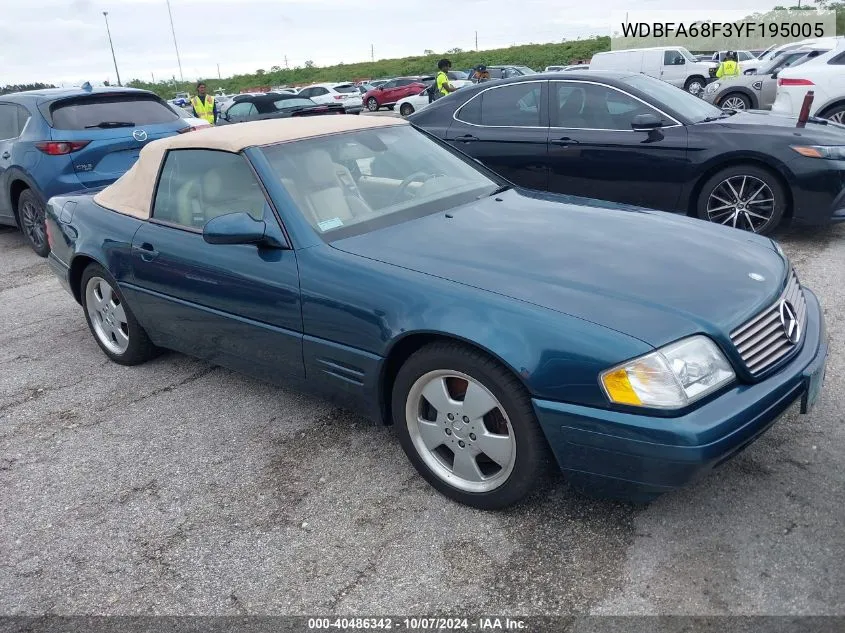 2000 Mercedes-Benz Sl 500 VIN: WDBFA68F3YF195005 Lot: 40486342