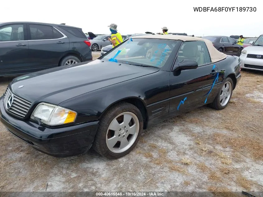 2000 Mercedes-Benz Sl 500 VIN: WDBFA68F0YF189730 Lot: 40615548