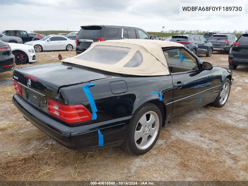 2000 Mercedes-Benz Sl 500 VIN: WDBFA68F0YF189730 Lot: 40615548