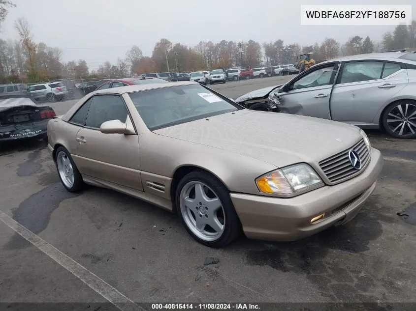 2000 Mercedes-Benz Sl 500 VIN: WDBFA68F2YF188756 Lot: 40815414