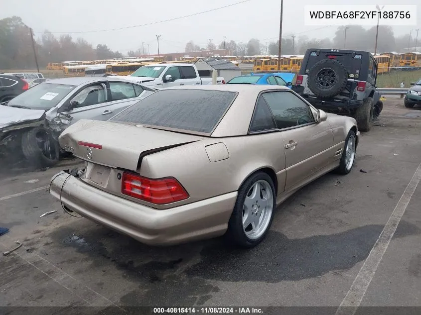 2000 Mercedes-Benz Sl 500 VIN: WDBFA68F2YF188756 Lot: 40815414