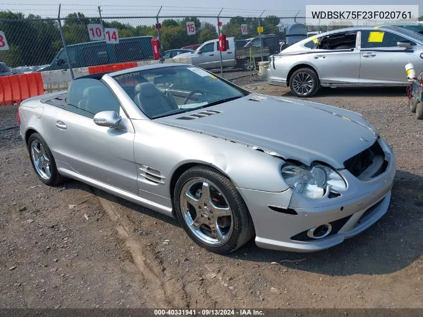 2003 Mercedes-Benz Sl 500 VIN: WDBSK75F23F020761 Lot: 40331941