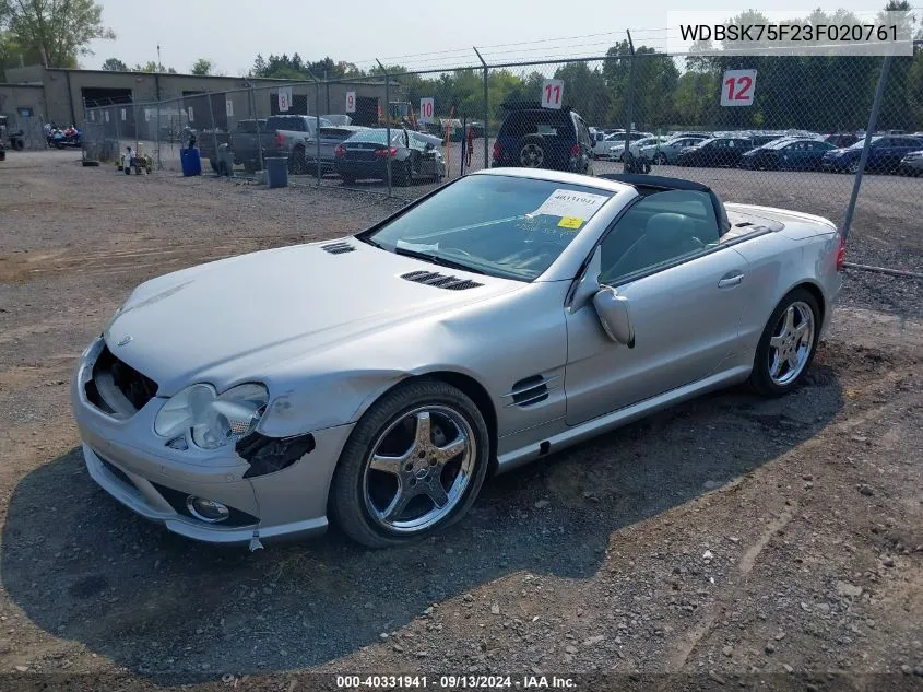 2003 Mercedes-Benz Sl 500 VIN: WDBSK75F23F020761 Lot: 40331941