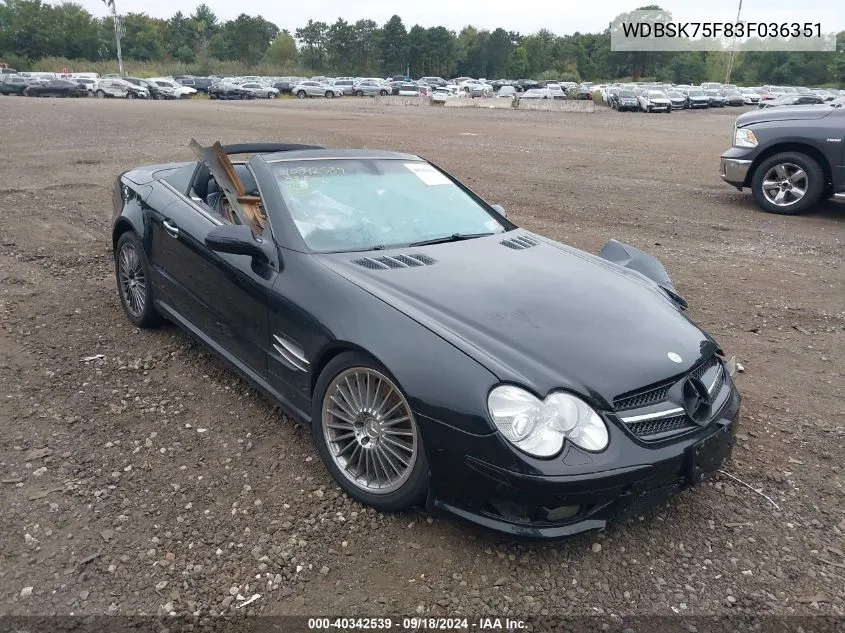 2003 Mercedes-Benz Sl 500R VIN: WDBSK75F83F036351 Lot: 40342539