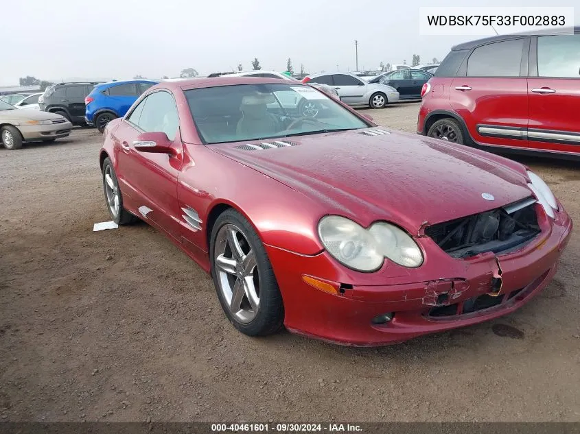 2003 Mercedes-Benz Sl 500R VIN: WDBSK75F33F002883 Lot: 40461601