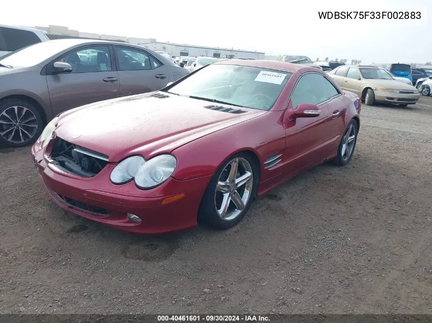 2003 Mercedes-Benz Sl 500R VIN: WDBSK75F33F002883 Lot: 40461601