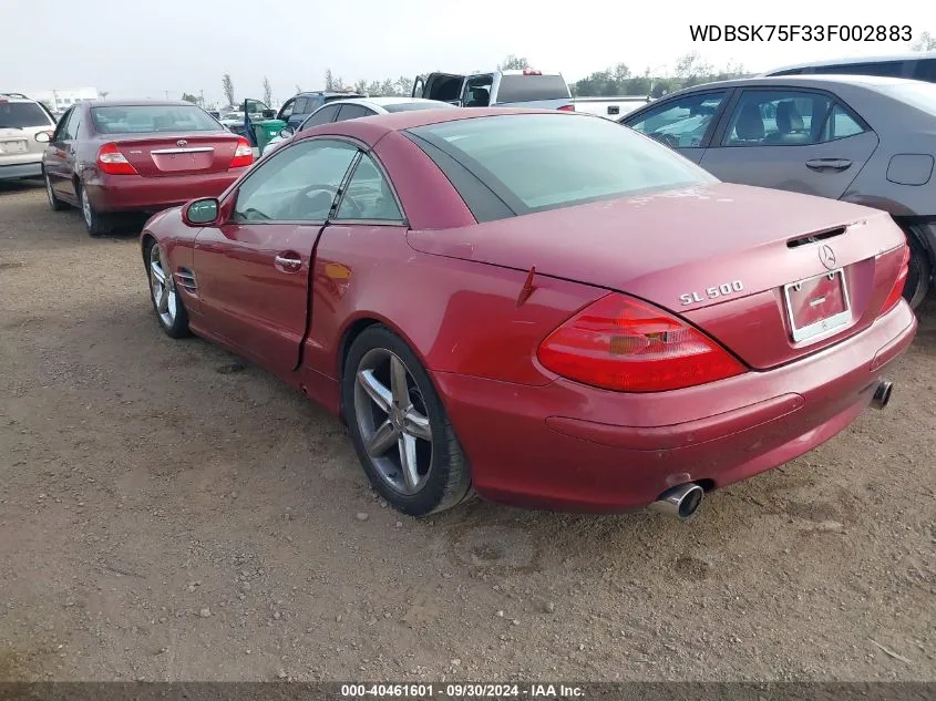 2003 Mercedes-Benz Sl 500R VIN: WDBSK75F33F002883 Lot: 40461601