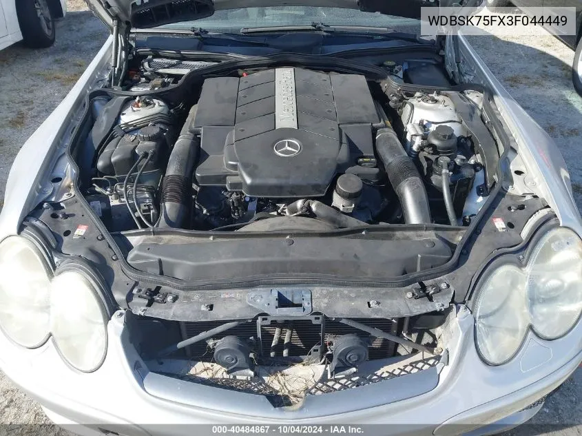 2003 Mercedes-Benz Sl 500 VIN: WDBSK75FX3F044449 Lot: 40484867