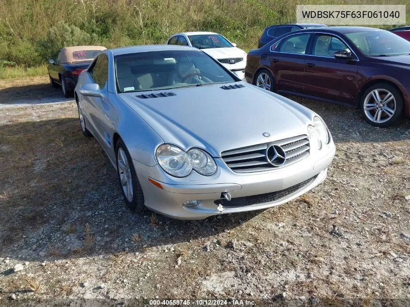 2003 Mercedes-Benz Sl 500 VIN: WDBSK75F63F061040 Lot: 40558745