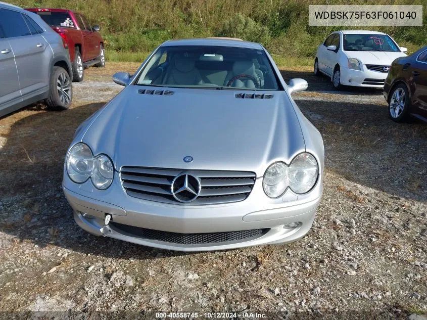 2003 Mercedes-Benz Sl 500 VIN: WDBSK75F63F061040 Lot: 40558745